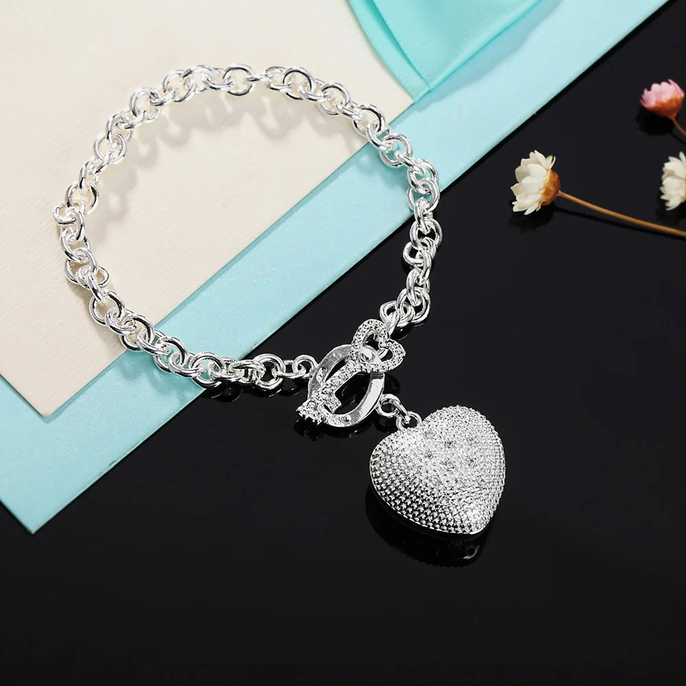 925 Silver Jewelry Global Bestselling Set Crystal Zirconia Heart Key TO Women's Love Key Bracelet Valentine's Day Gift