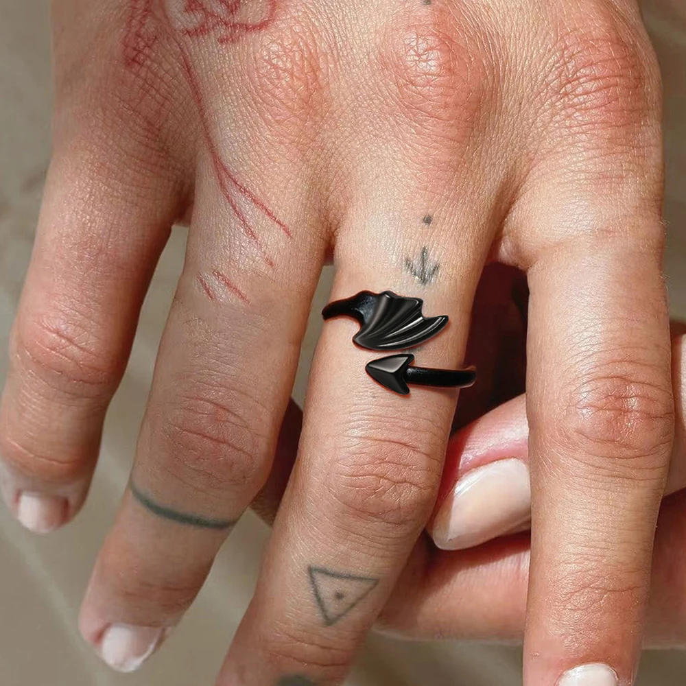 DGIDDK Stainless Steel Anime Angel Devil Couple Rings for Men and Women Fashion Punk Retro Evil Wings Open Ring Party Jewelry