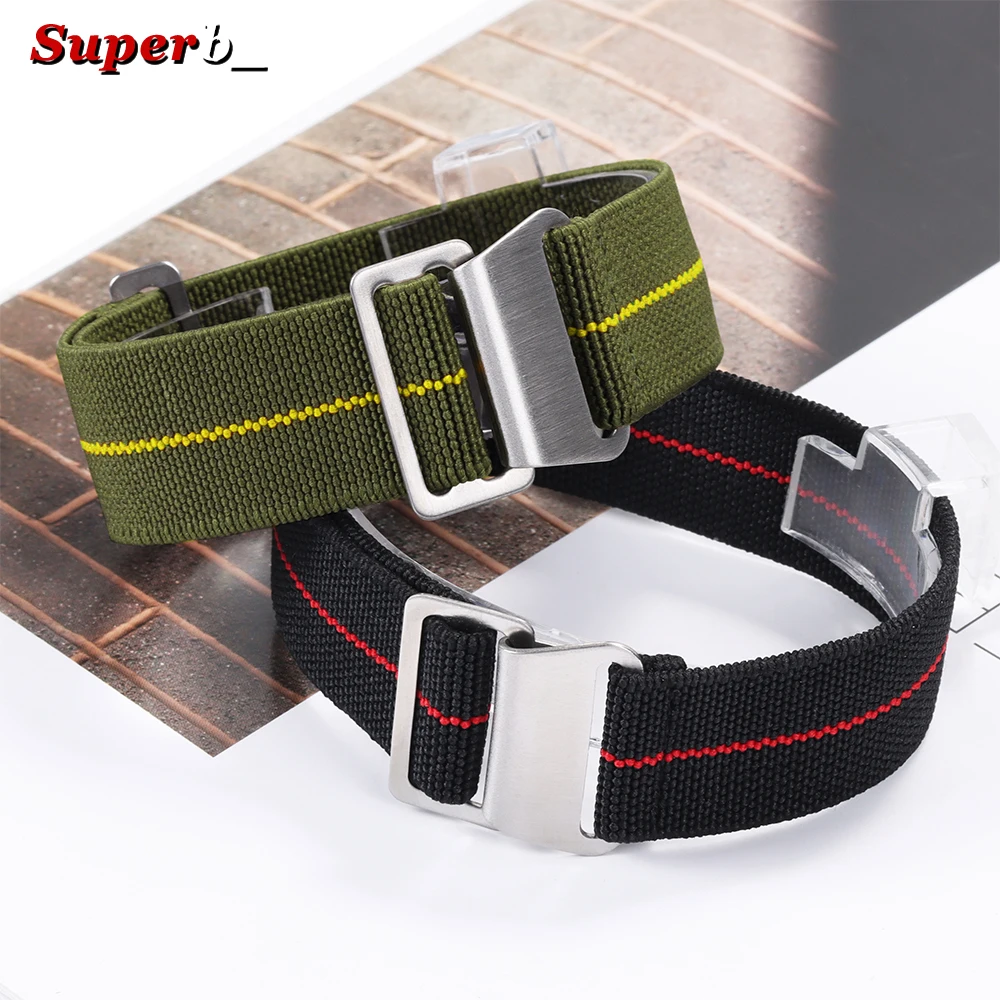 60s French Troops Parachute Bag Elastic Watch Strap 18mm 20mm 22mm Nylon Watch Band Man's Universal Ballistic Fabric Wristband