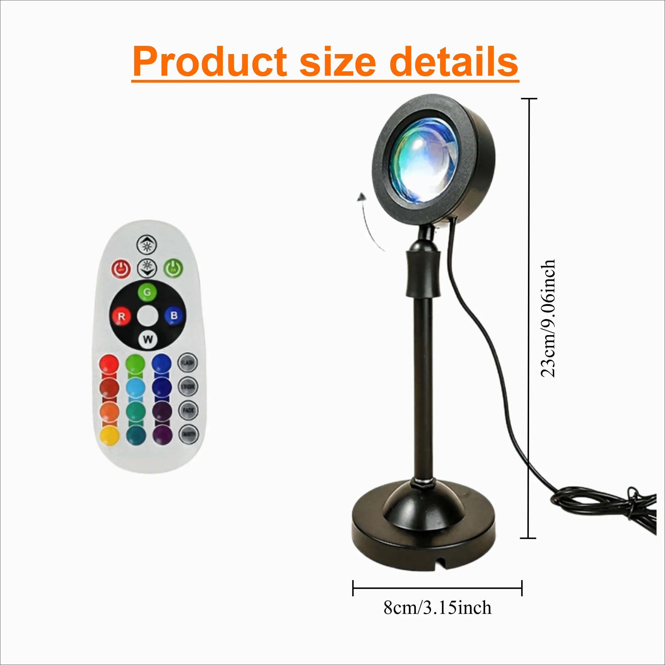 Projecteur LED USB veilleuse RGB coucher de soleil atmosphère veilleuse, avec télécommande, utilisé pour la photographie de décoration de pièce