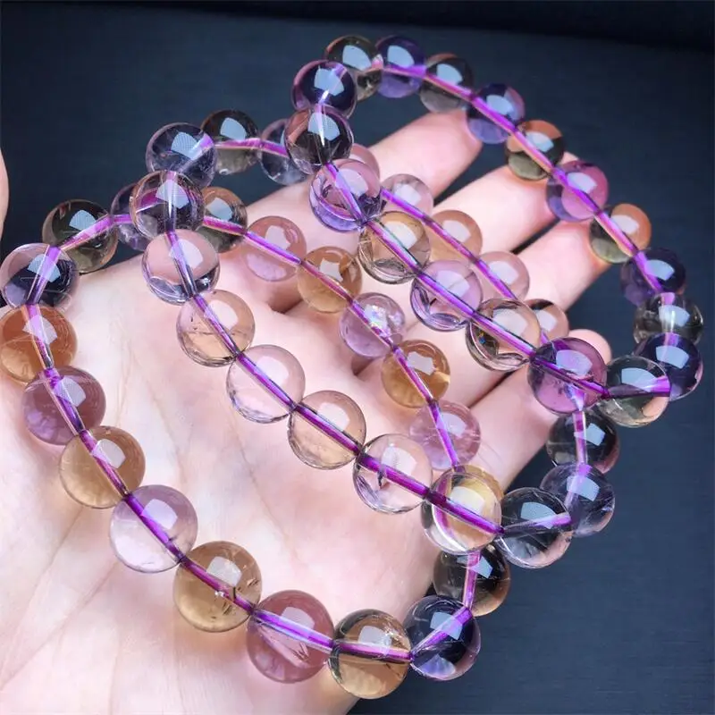 10MM Natural Ametrine Bracelet Women Fashion Sweet Reiki Healing Energy Strand Girls Jewelry Gift 1PCS