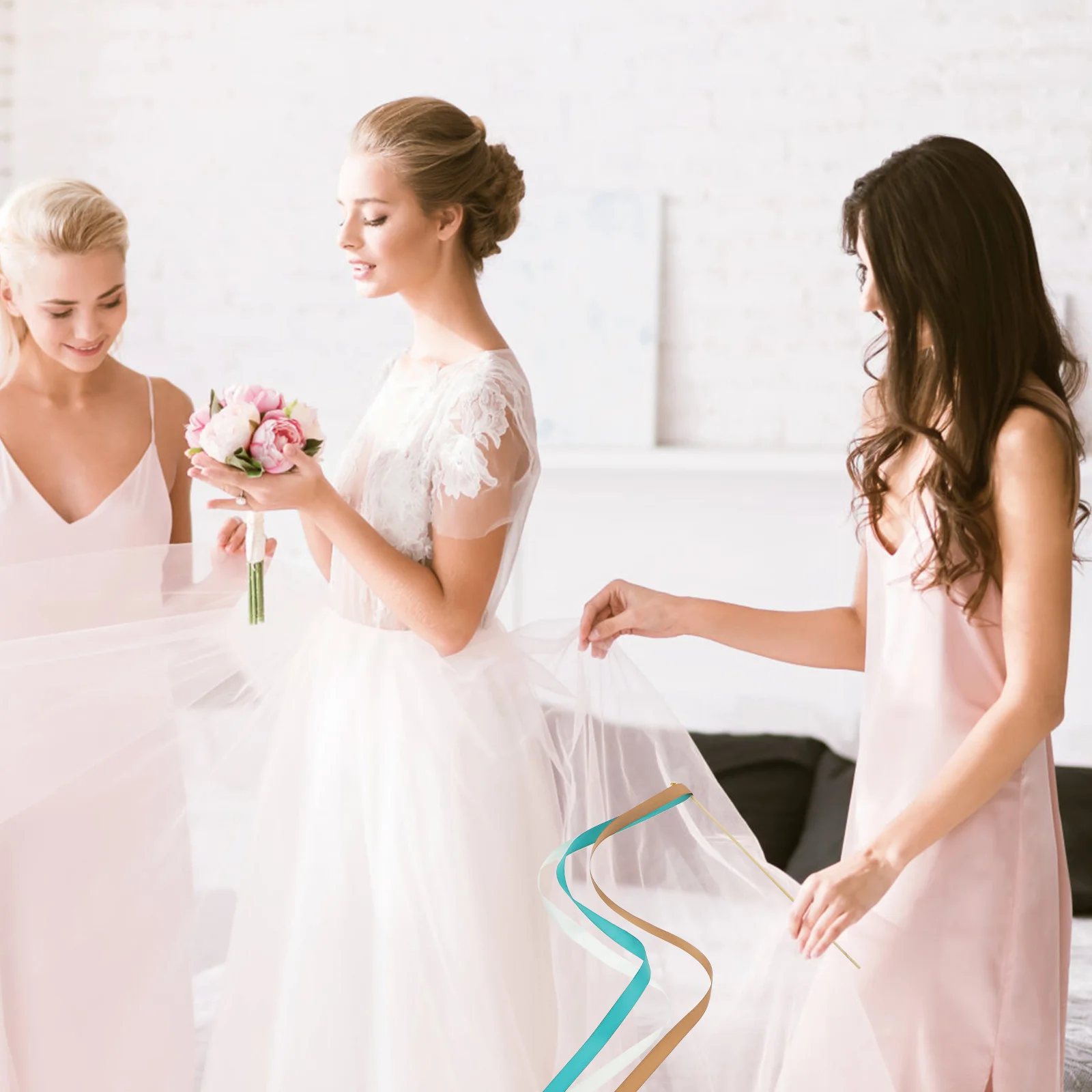 

5Pcs Ribbon Stick Wands Fairy Stick Wand Streamers Adorable Design with Jingle Bells Smooth Handle Party Favors for Birthday