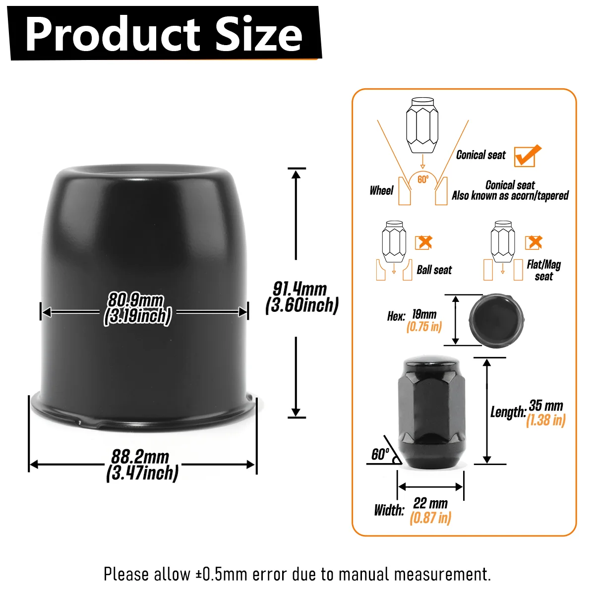 DewFlew 12/24Pcs 1/2-20 Lug Nuts + 2/4Pcs 3.19