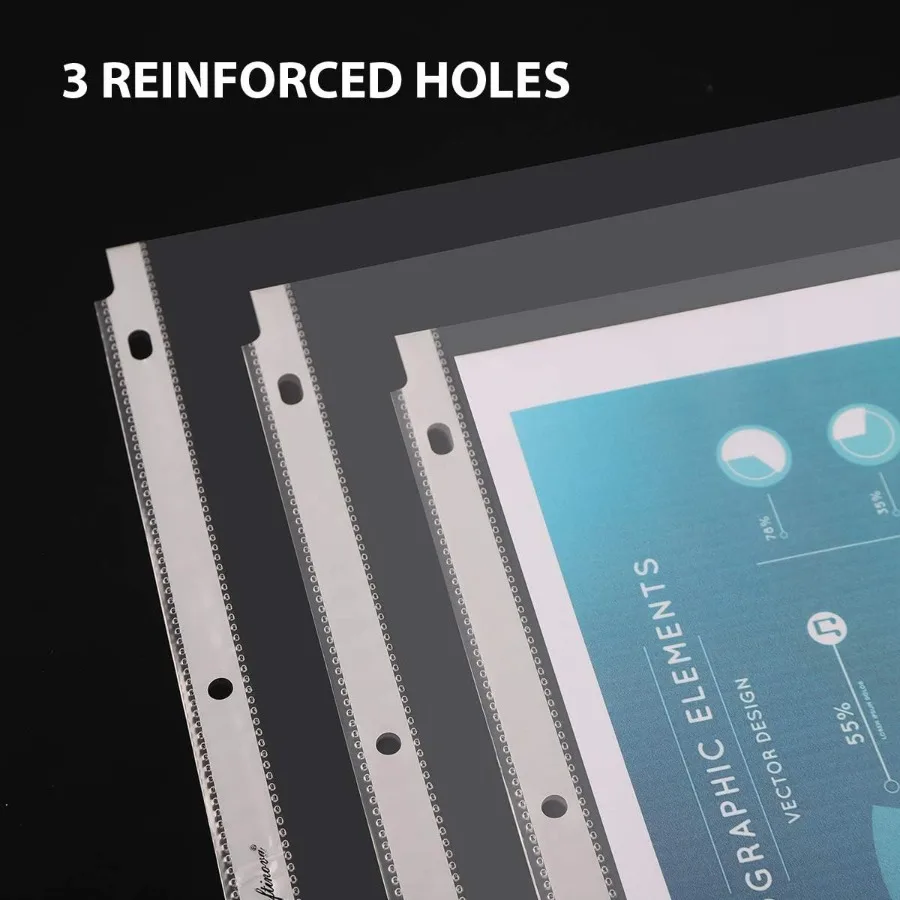 واقيات الورق 100 عبوة من واقيات الصفحات البلاستيكية 3 فتحات ترقية المواد السميكة واقيات الصفحات الواضحة تناسب المعيار 8.5 × 1 #3