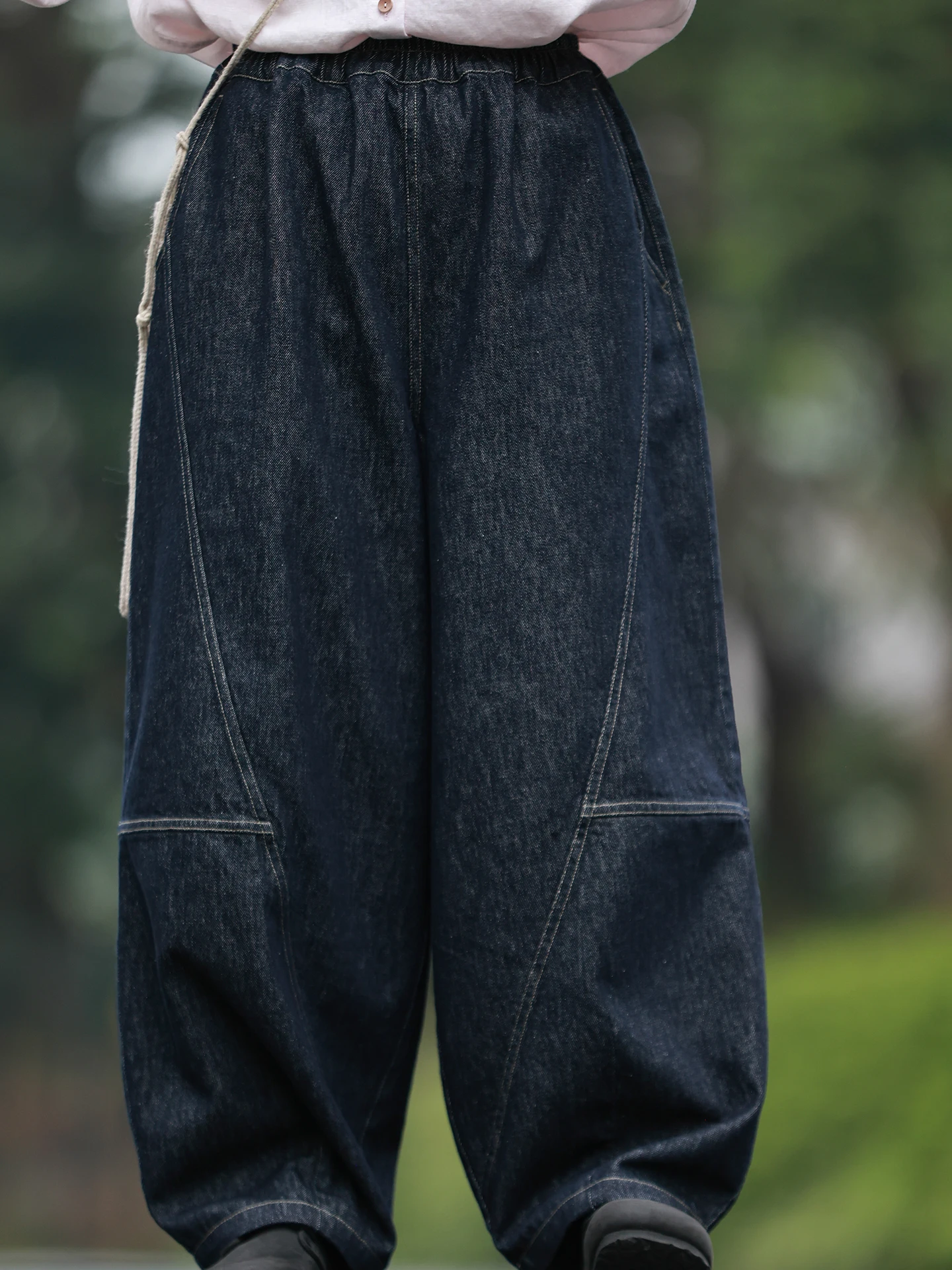 

Свободные брюки из хлопка и льна с джинсовым эффектом, цвет индиго, весенние, женские повседневные брюки с завязками, удобный крой