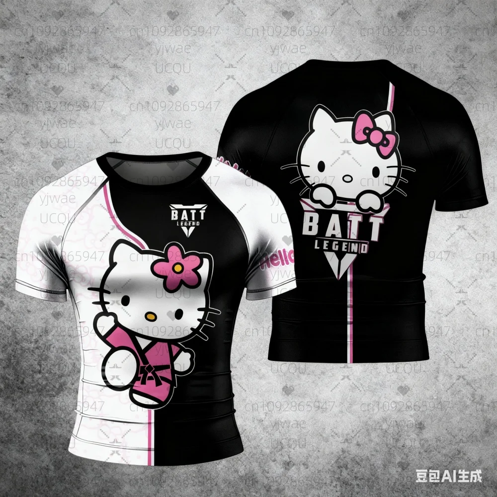 2025 الصيف الرجال مرحبا كيتي رياضة س الرقبة قصيرة الأكمام الرجال القتال Jujutsu التدريب التجفيف السريع رياضة تي شيرت الرجال الملابس #3