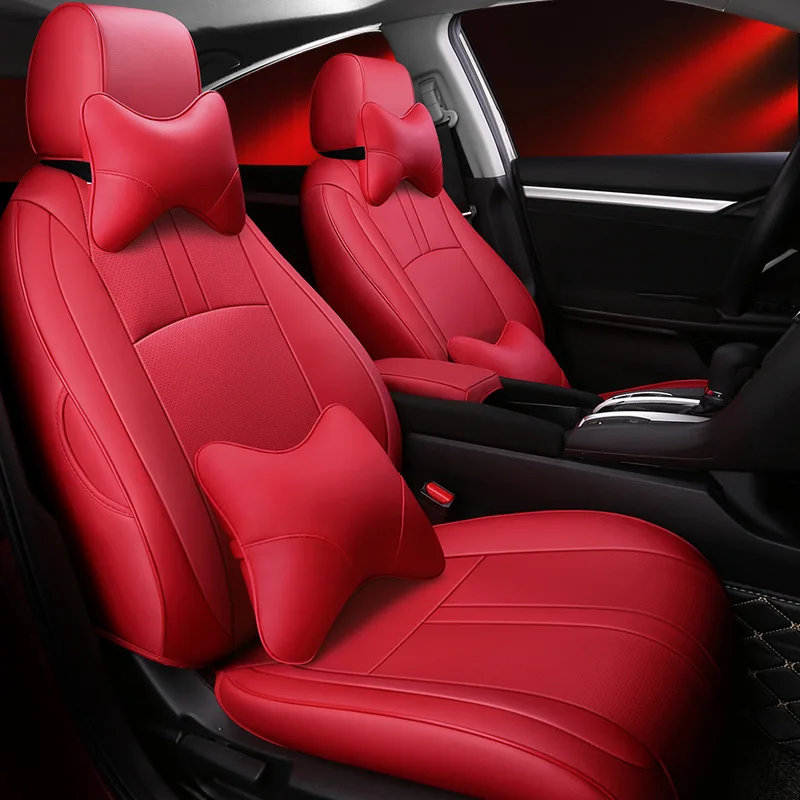 2 Seats Custom Car Seat Cover For Honda Select Civic 2016-2018,2019-2023 - Leatheretter Driver's Cab /Passenger Compartment Red