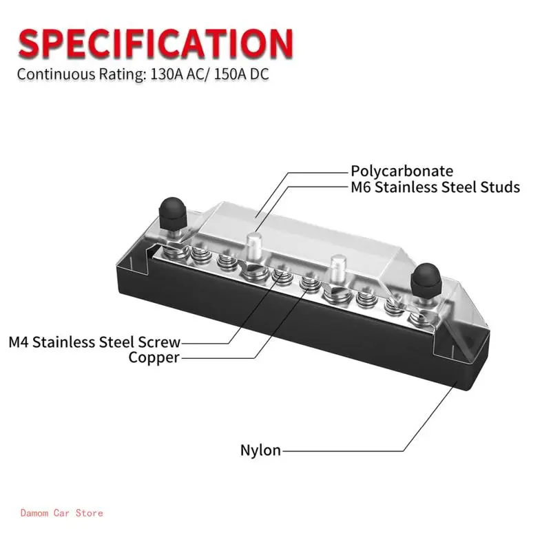 Bus Bar Heavy Duty Module Design Power Distribution Block 48V for DC Busbar Box with 4x M6 Terminal Studs