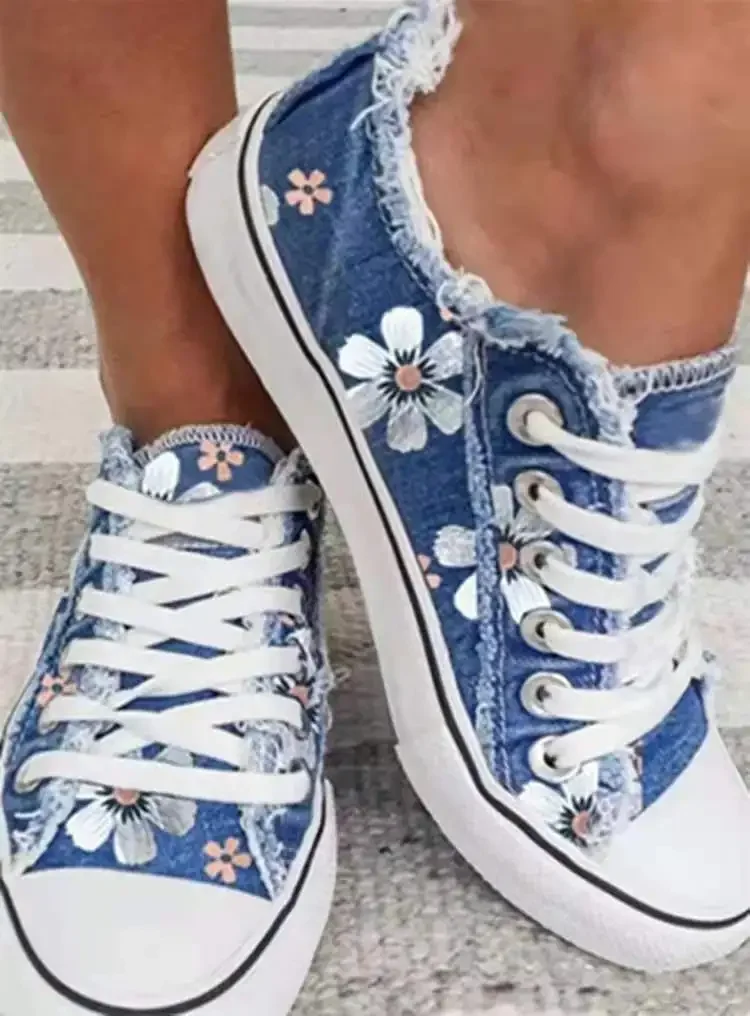 2022 Fashion Flower Canvas Lace-up Flats Shoes Platform Casual Loafers Zapatos Planos Zapatos De Mujer Sneakers Women Luxury