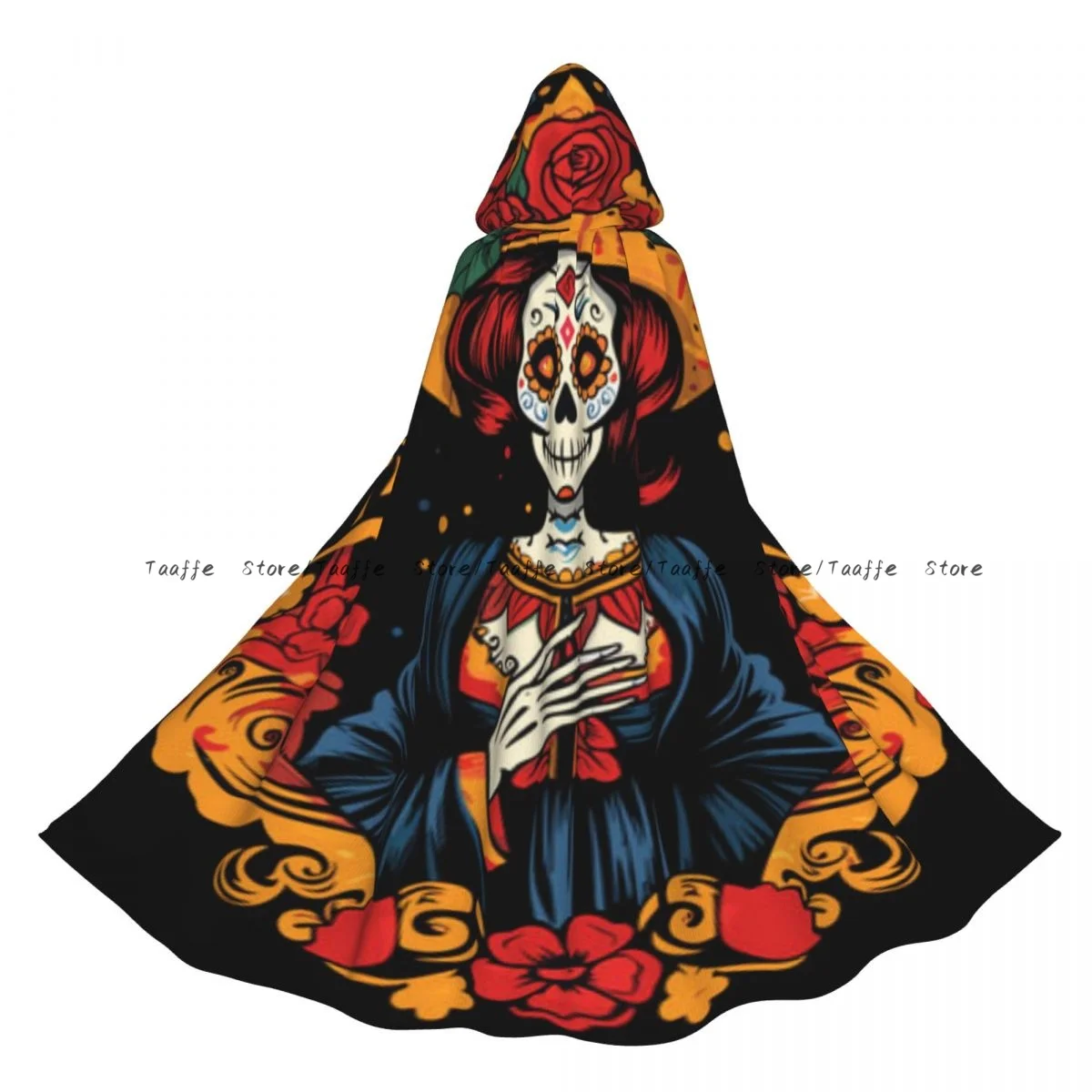 

Унисекс плащ на Хэллоуин День мертвых накидка с сахарным черепом с капюшоном средневековый костюм ведьмы Викка вампир