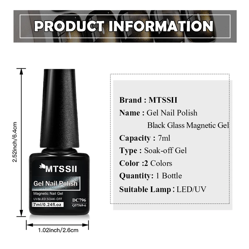 Mtssii 7ML Gatto di vetro nero Gel magnetico Scintillante Glitter Gel Smalto per unghie Gel UV semipermanente Smalto per unghie invernali