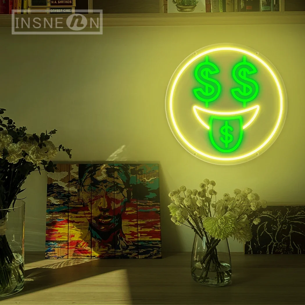 Luci al neon sorridenti Insegne a LED per ristoranti bar club studi dollaro Segni aziendali luminosi decorazione della parete della stanza