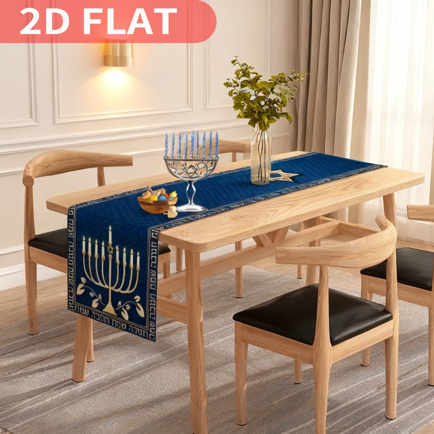 

1pc Hanukkah Table Runner, Chanukah Menorah Star of David, Durable Polyester, Jewish Festival Kitchen Decor, Christmas, New Year