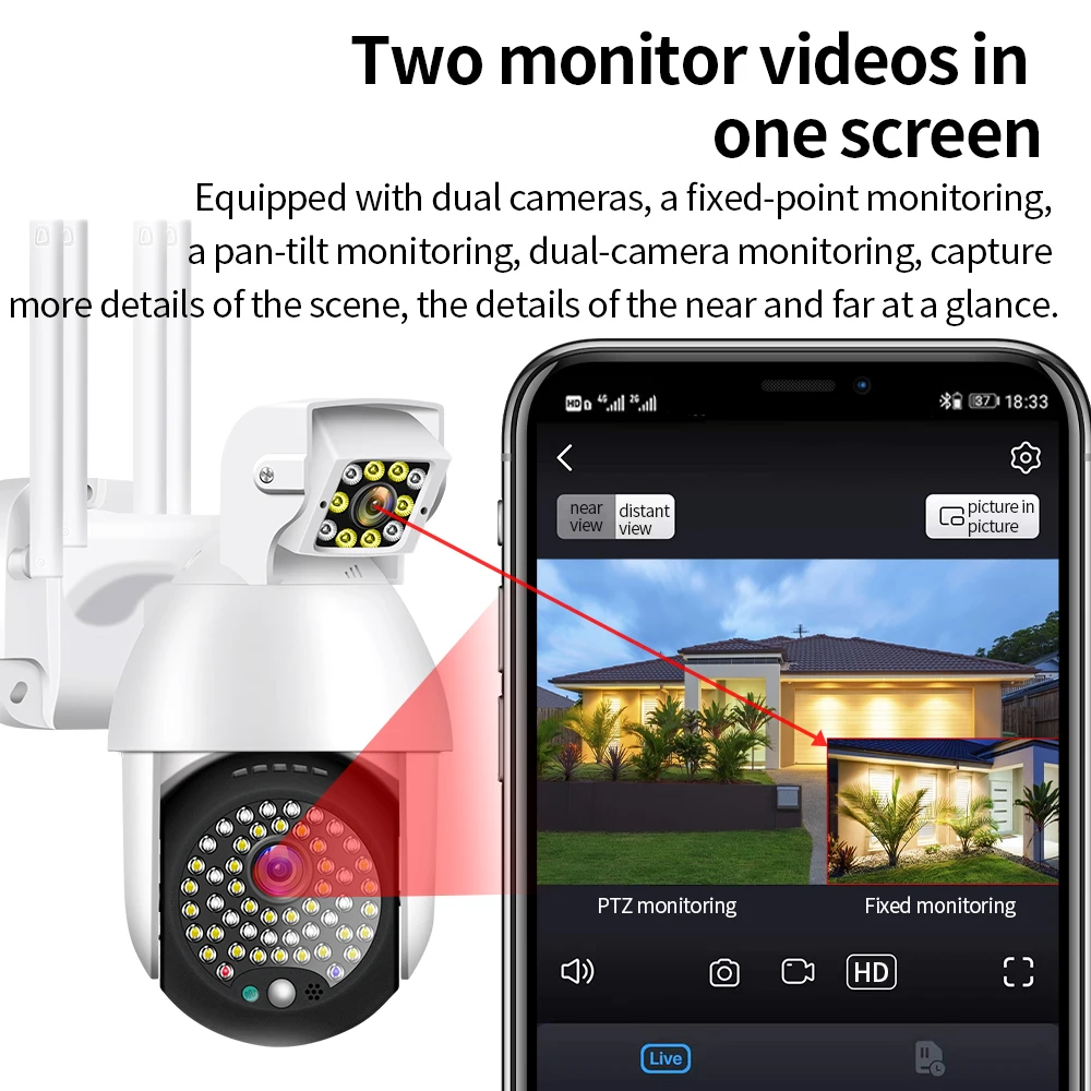 Dual Lens WIFI Camera Outdoor 3MP ICAM365 APP Auto Tracking Waterproof Speed Dome Security Protection PTZ Camera
