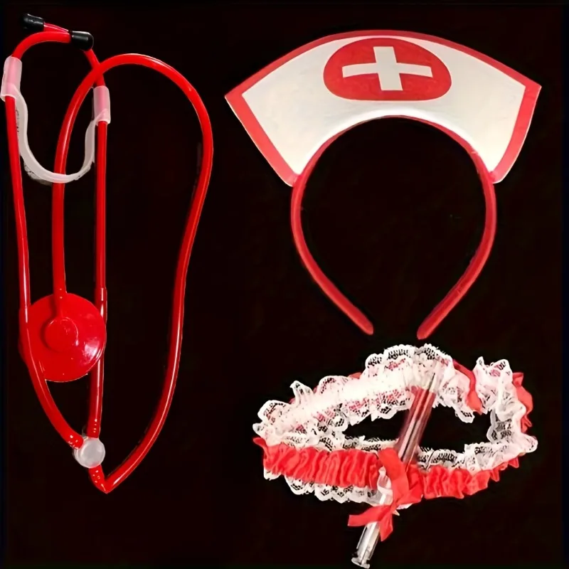 

Exotic Red Lace Headband with Faux Stethoscope Pen-Perfect for Halloween Costume Dress-up and Role-play Parties