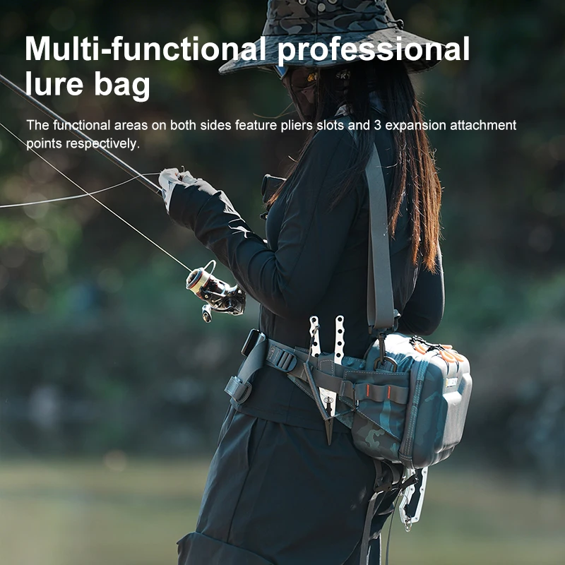 5L LURESKY Wasserdichte Angeltasche, multifunktional als Umhängetasche, Hüfttasche und Rucksack, professionelle Aufbewahrung für Spinnruten und Köder. – Detail 4
