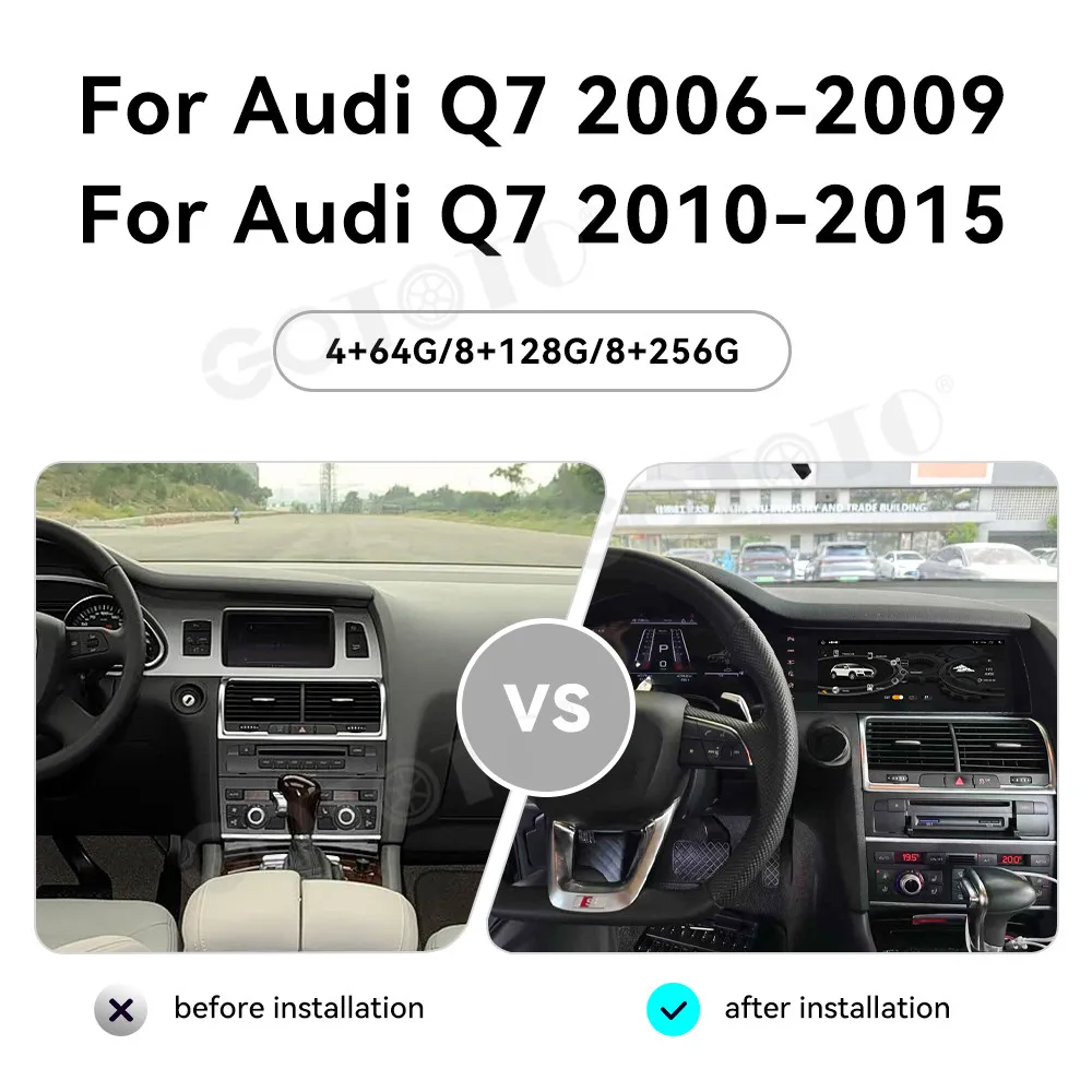 Android 13 12.3 Inch +10.25 Inch For Audi Q7 2006‑2008 2010‑2015 Car Radio GPS Navigation CarPlay Entertainment Car Accessories