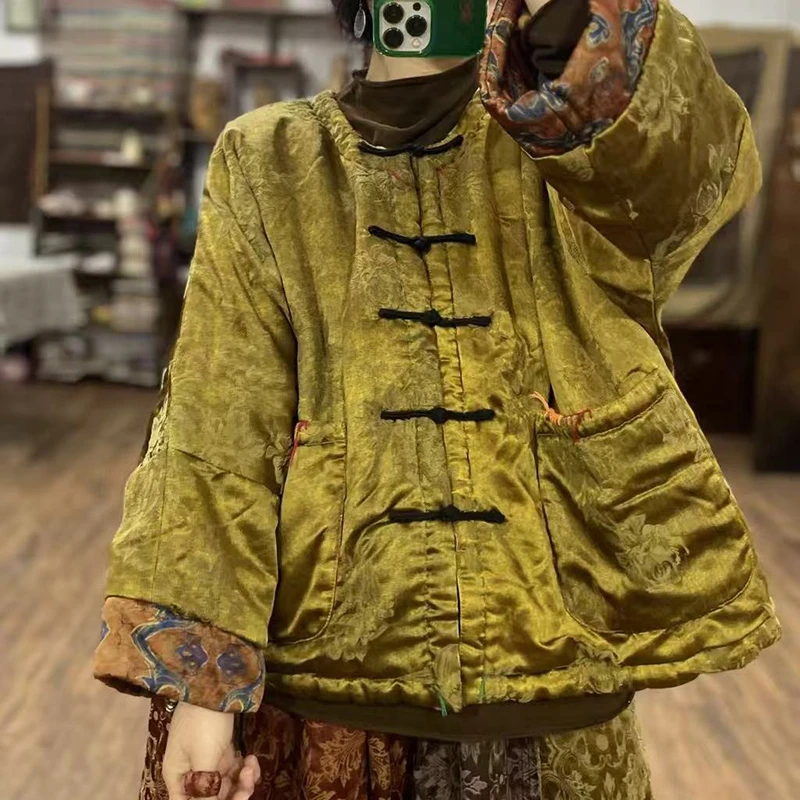 

2025 New Arrival Winter Women Casual Patchwork Single Breasted Long Sleeves Parkas Good Quality Warm Thickened Cotton Coats H324