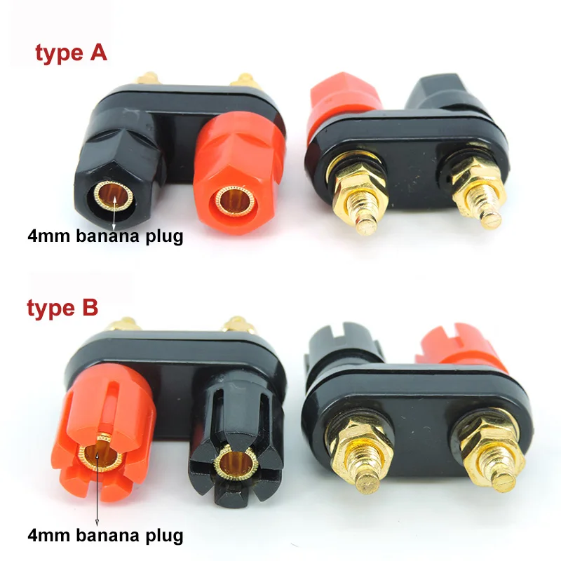 5pcs 4mm banana plug binding post terminal connector Dual Female Banana socket Plug for audio Speaker Amplifier gold plated H2