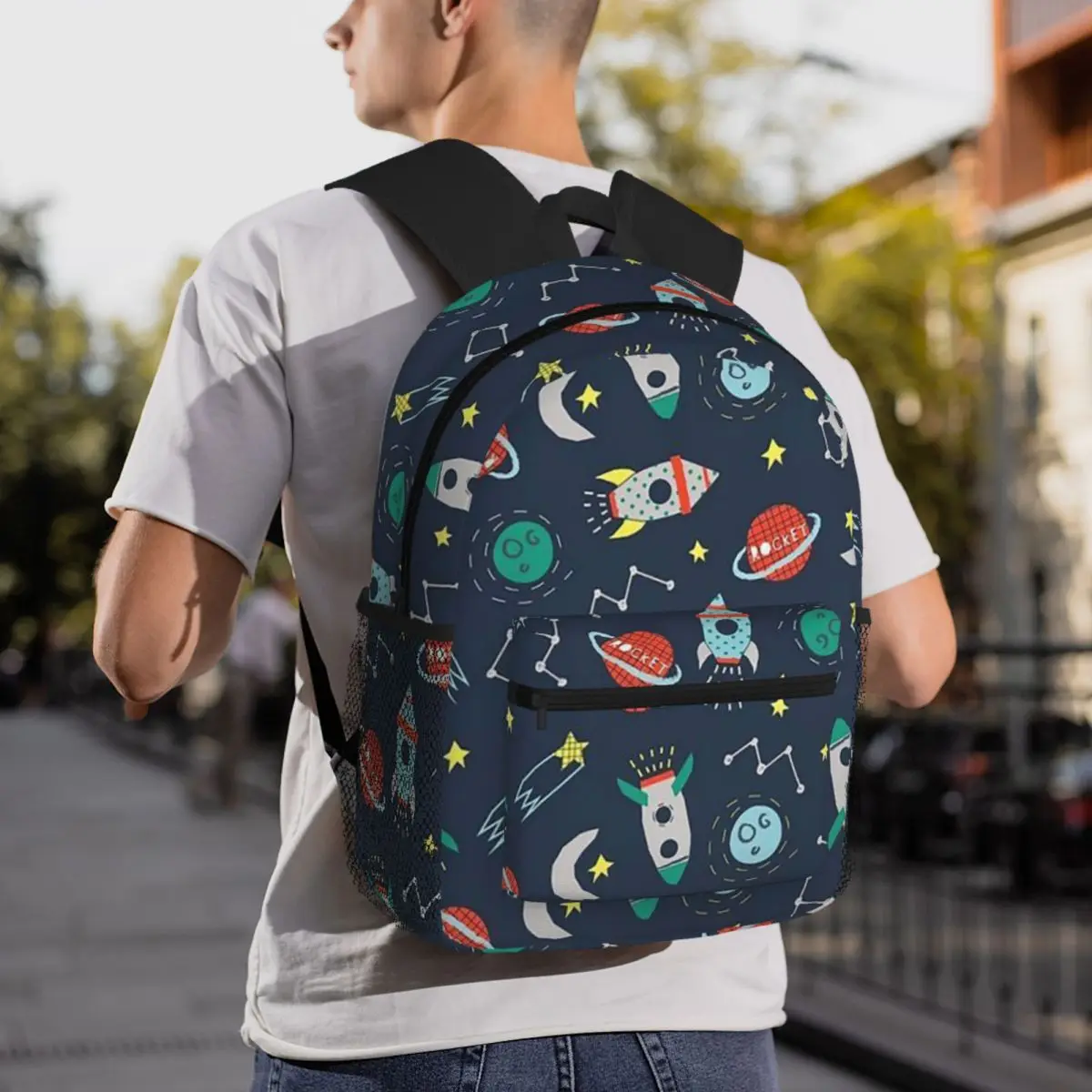 Cartoon Rocket Planet Creative Universe Style Backpack Student BookBag Kids School Bag Laptop Shoulder Bags for Boys Girls