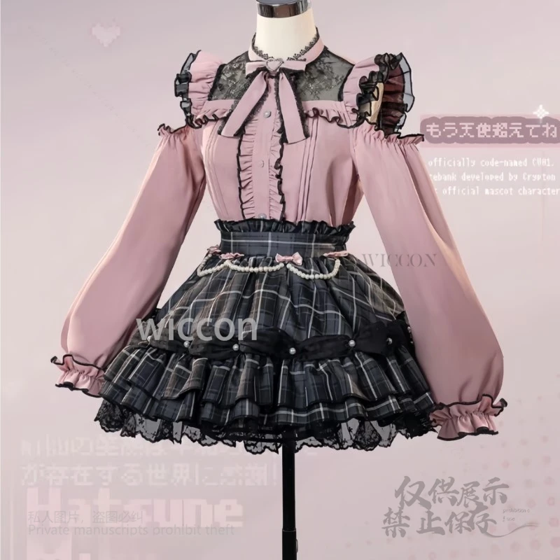 Anime Mikuuu Cosplay Costume Cute Pink Black Short Dress Y2K Jirai Kei Costume Mikku Wigs Doll Props Women Halloween Dress SML