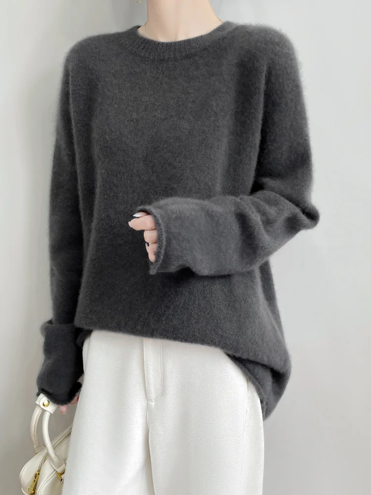 

Basic Spring Autumn Sweater Women's 100% Merino Wool Sweater Pullover Long Style Warm Crew Neck Clothing Daily Inside Join Knit