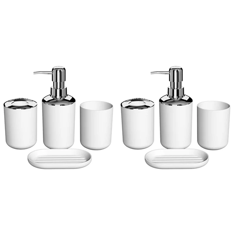 

A01F-8 Pcs Plastic Bathroom Accessory Set,Bath Toilet Brush Accessories Set With Toothbrush Holder,Toothbrush Cup(White)