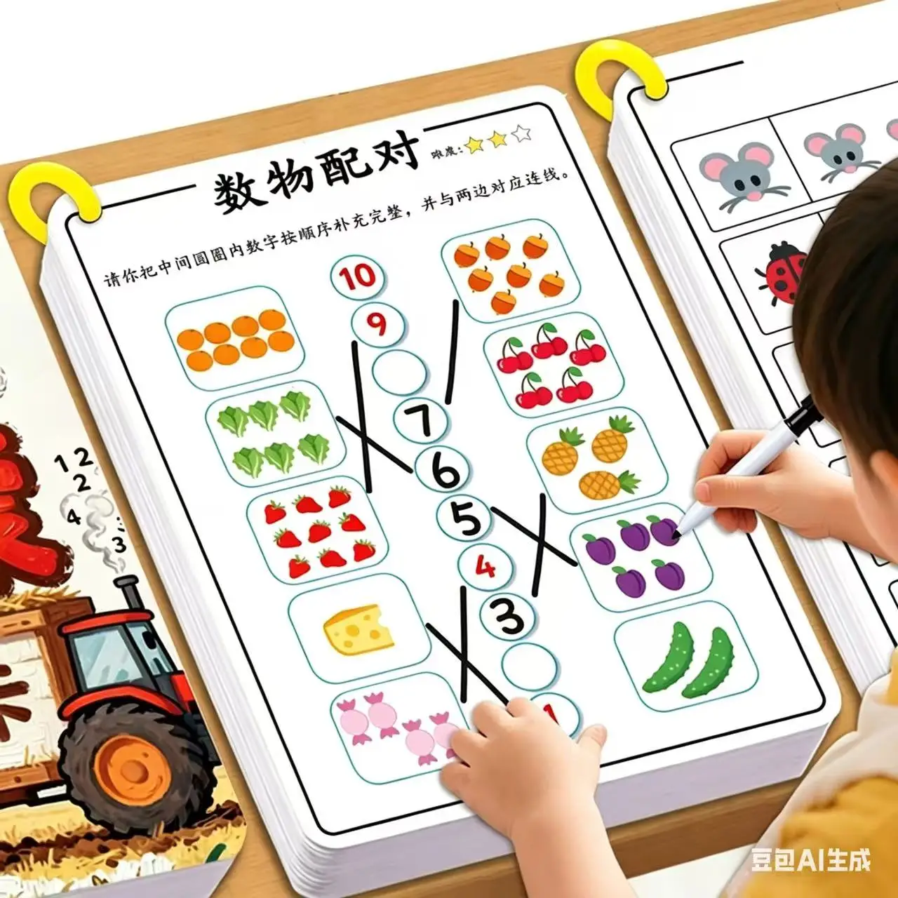 60 Pages Math Counting Flash Cards & Workbook, Within 10 Addition Subtraction Learning Toy, Reusable Pen Control Set