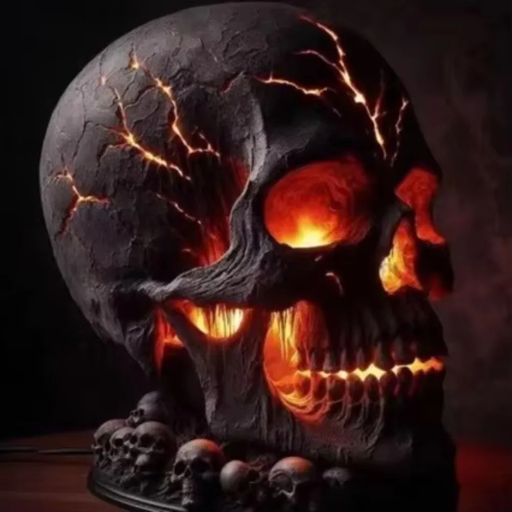 Mini Skull Statue LED Skeleton Resin Decor Halloween Desktop Ornament Home Room Decoration Accessory