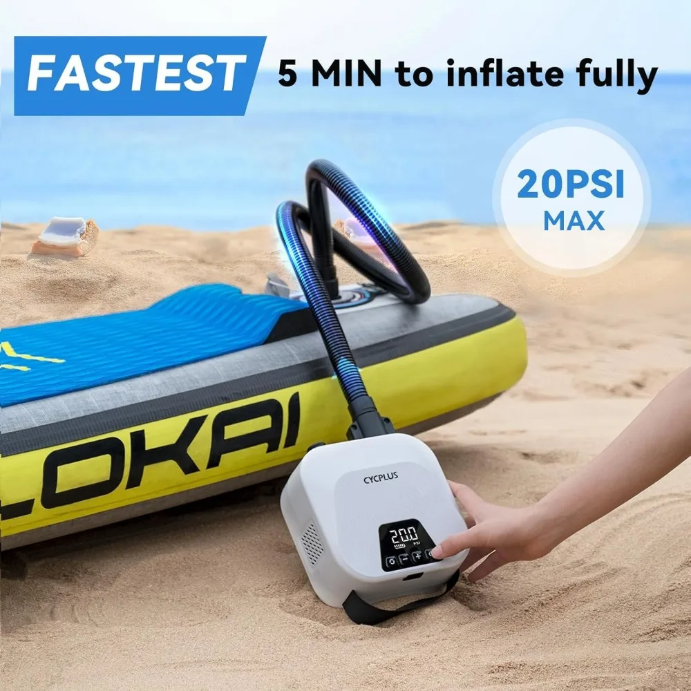 

20PSI High Pressure Smart SUP Air Pump, Rechargeable Battery-Powered, for Stand Up Paddle Boards,Surfing Kite, Tent, Mattress
