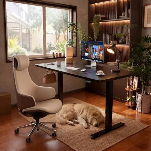 55 x 24 Inches Electric Height Adjustable Standing Desk Large Sit Stand Up Desk Home Office Computer Desk Memory Preset