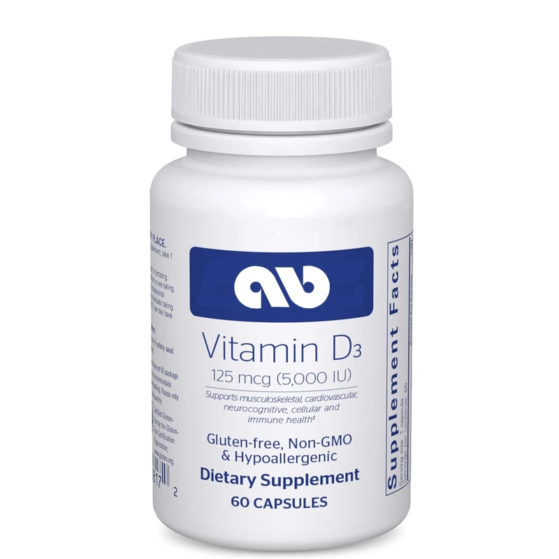 Cápsula pura de vitamina D3, 125 mcg (5000 IU), suplemento para hueso, articulación, pecho, corazón, Colon y salud inmunológica, 60 cápsulas