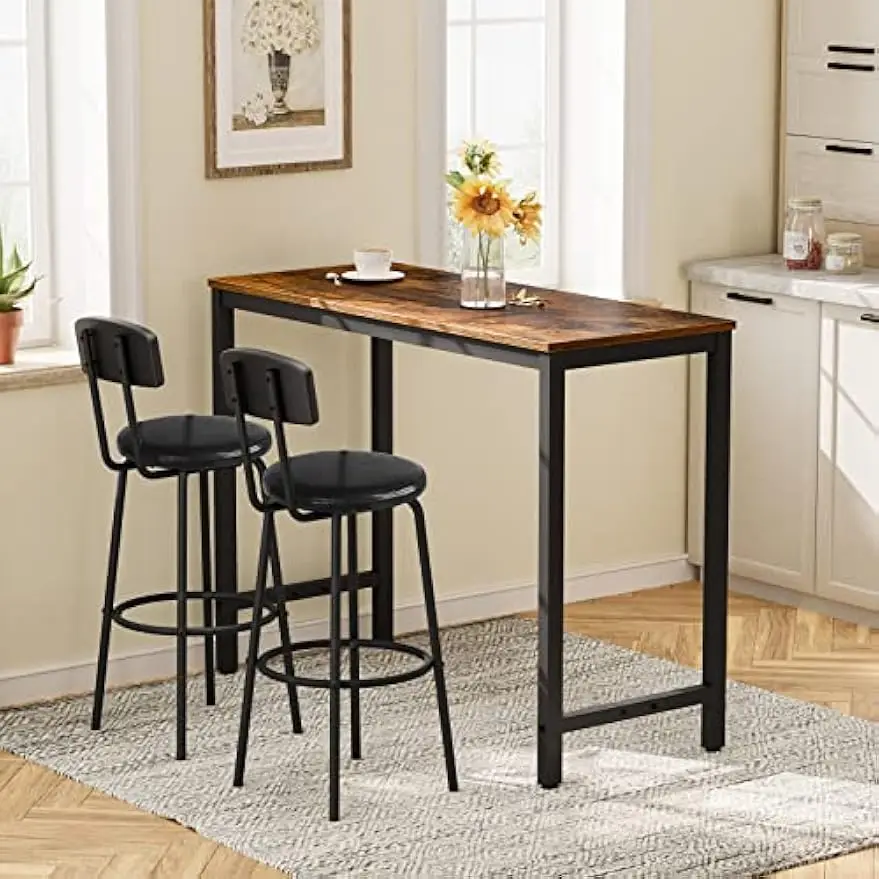 مقاعد بار، مجموعة من مقعدين بارين مع مسند ظهر، كراسي بار منجدة من البولي يوريثان مقاس 28.5 بوصة، مع مسند للقدمين