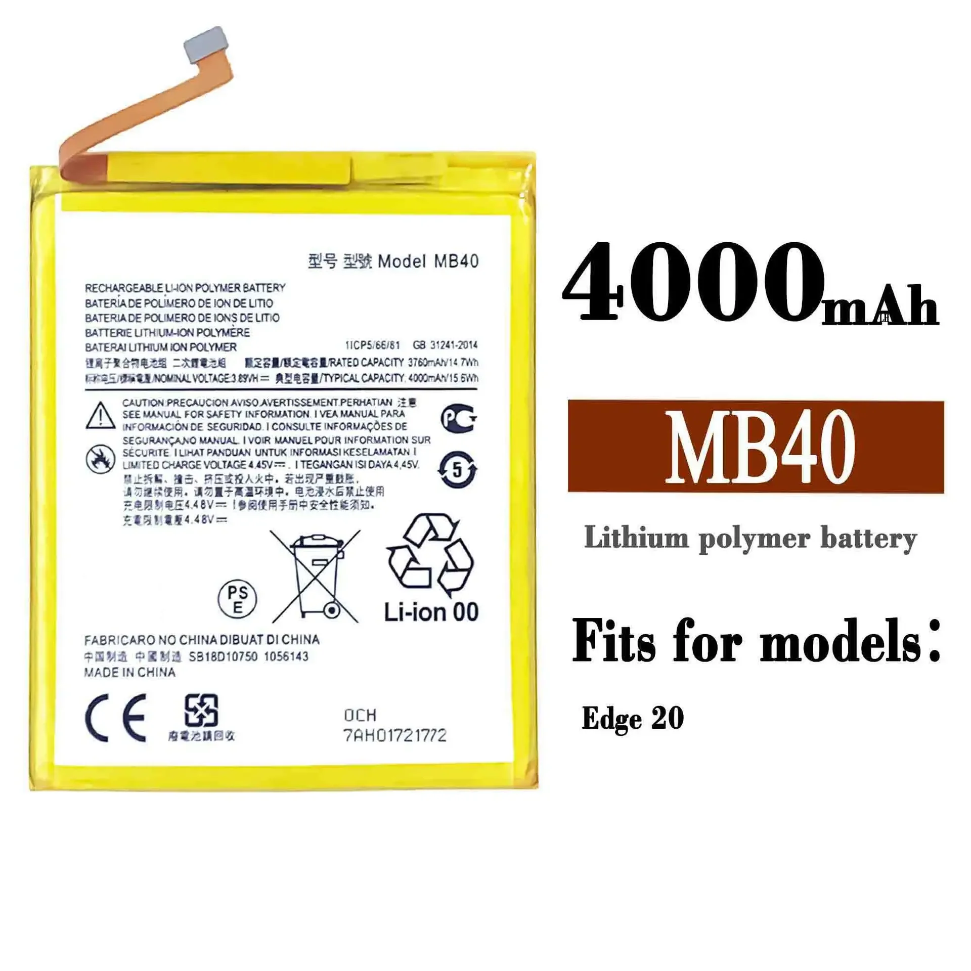 

MB40 High Quality Replacement Battery For Motorola Edge 20 Mobile Phone Large Capacity 4000mAh New Li-ion Batteries