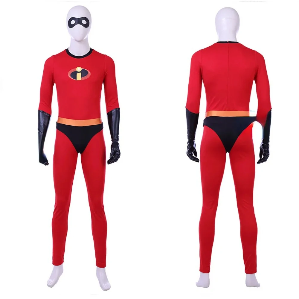 

Animation Movie Gli Incredibili Bob Parr Cosplay Costume Adult Kids Red Jumpsuit Helen Parr Role Play Bodysuit Halloween Party