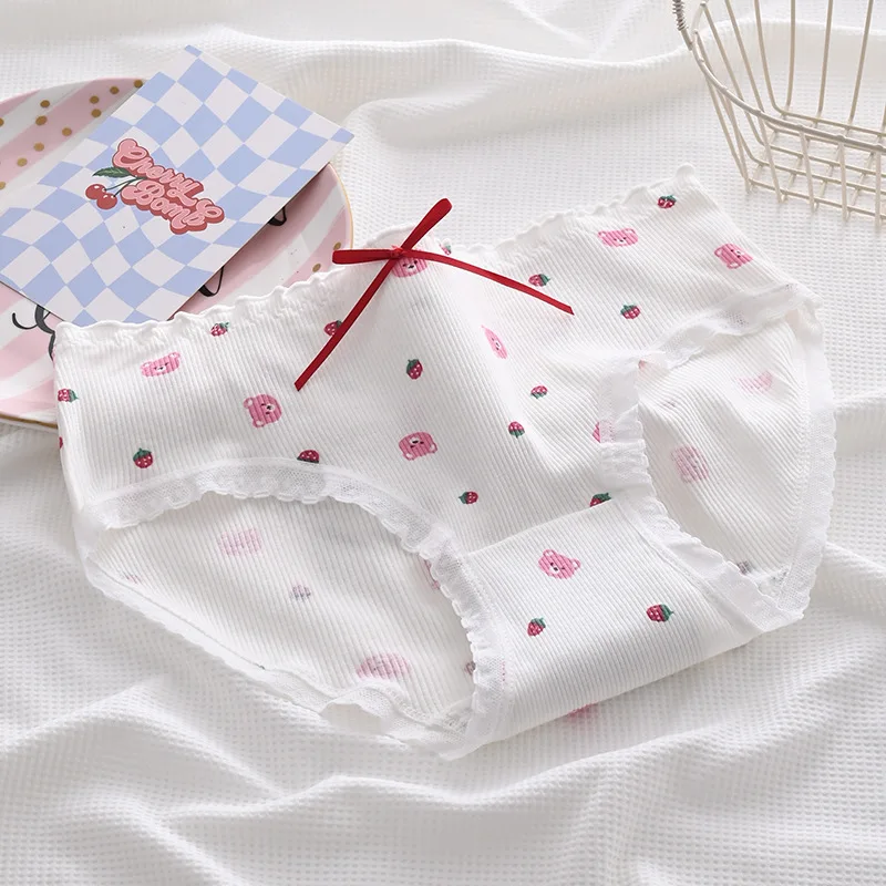 5 ks růžové květinové prodyšné kalhotky do poloviny pasu dámské japonské roztomilé tištěné dívčí studentské kalhotky spodní prádlo pro ženy - náhled 5