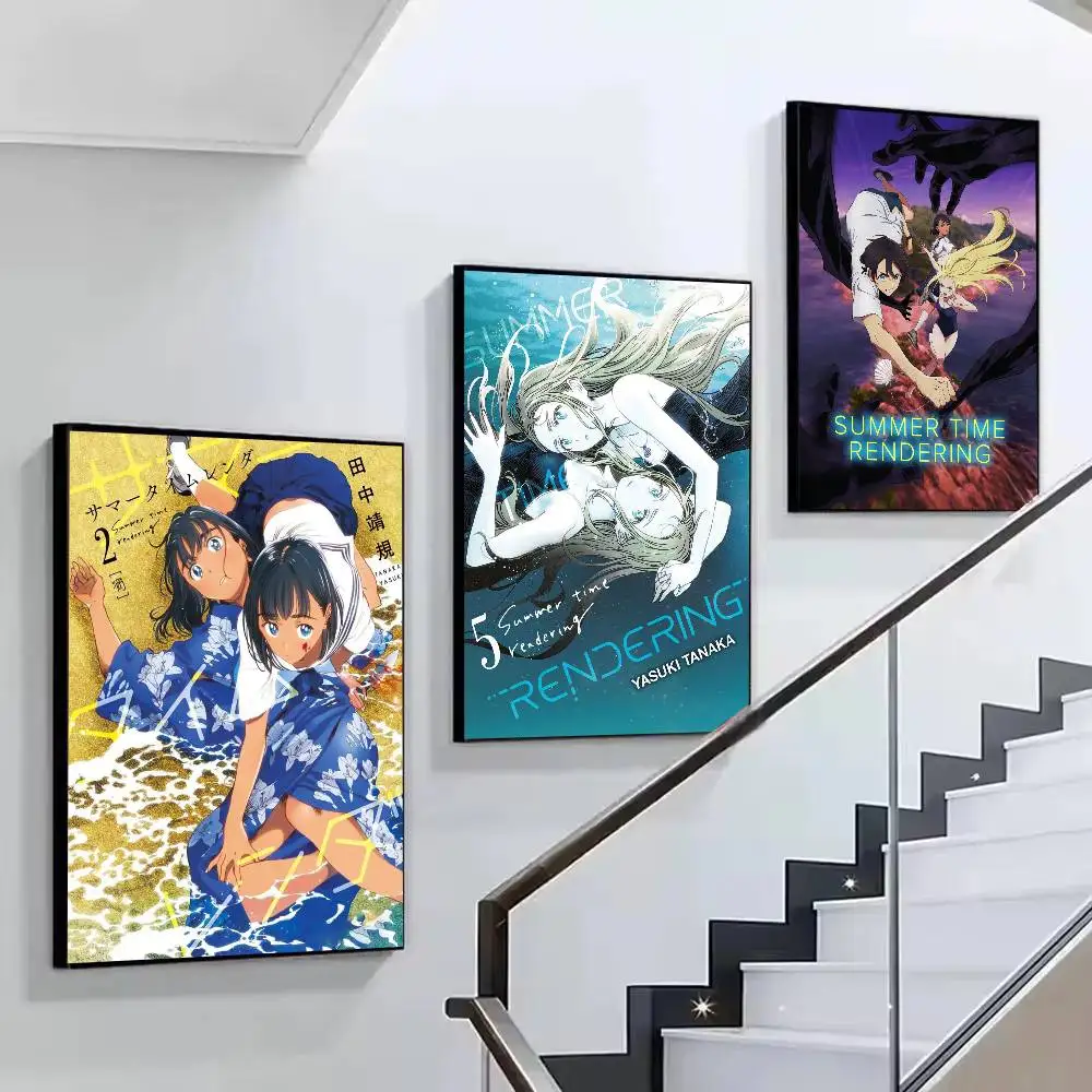 Anime S-Summer Time Rendering Poster Self-adhesive Art Waterproof Paper Sticker Coffee House Bar Room Wall Decor