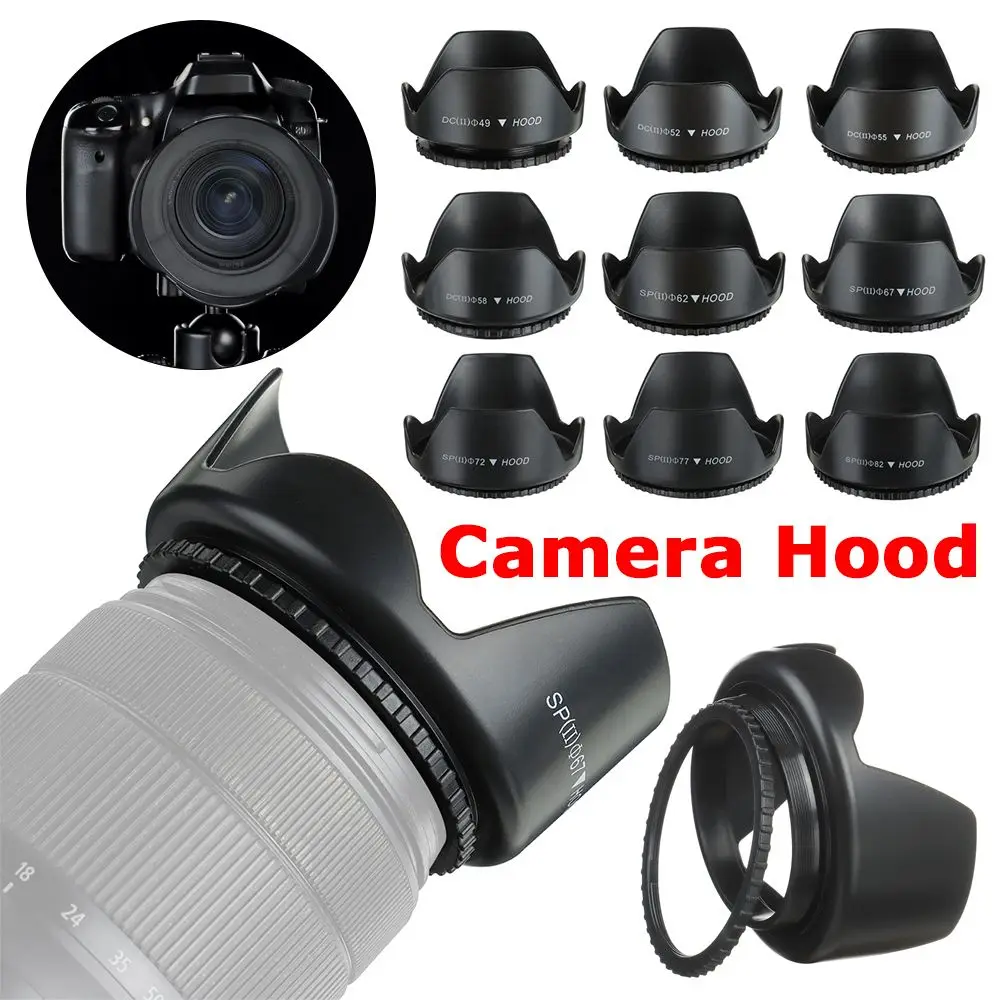 Screwed Sunshade Lens Hood For Nikon Canon Sony Fuji Olympus DSLR Camera 49mm 52mm 55mm 58mm 62mm 67mm 72mm 77mm 82mm