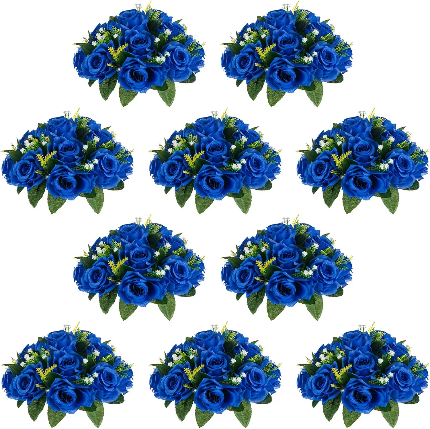 

Flower Ball Arrangement Bouquet - 10 Pcs 9.5 inch Diameter Royal Blue Fake Flowers Roses Balls for Centerpieces Tables - Artific