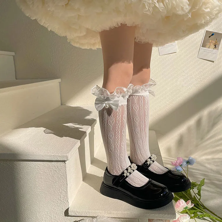 

Детские кружевные носки Lolita с оборками, милые Ажурные Гольфы с бантом для девочек, японские милые детские гольфы JK