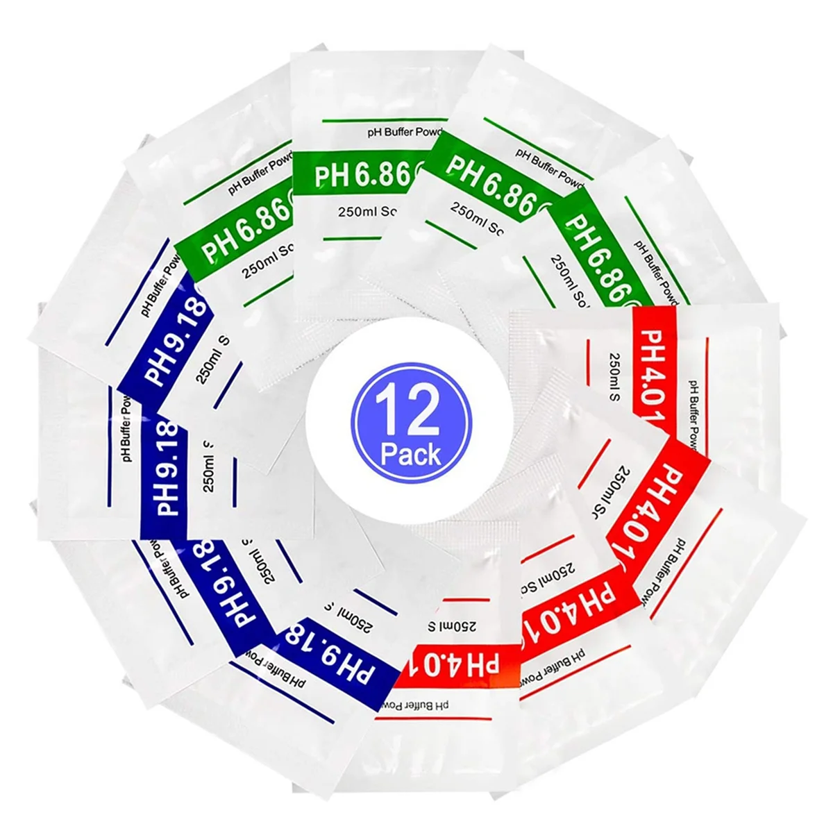 AA91 12 Pack PH Meter Buffer Solution Powder 6.86/4.00/9.18, PH Calibration Solution Packets for Precise PH Meter