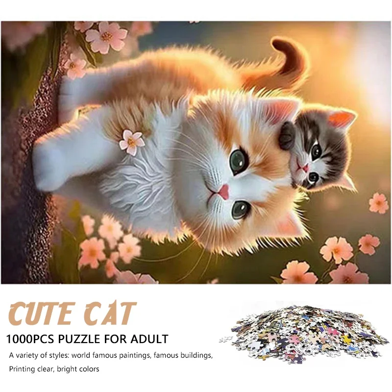 

High Quality 70cm*50cm 1000pcs Cute Cat Jigsaw Puzzle Adult Stress Relief Beautiful Landscape Painting Puzzle Wall Decor