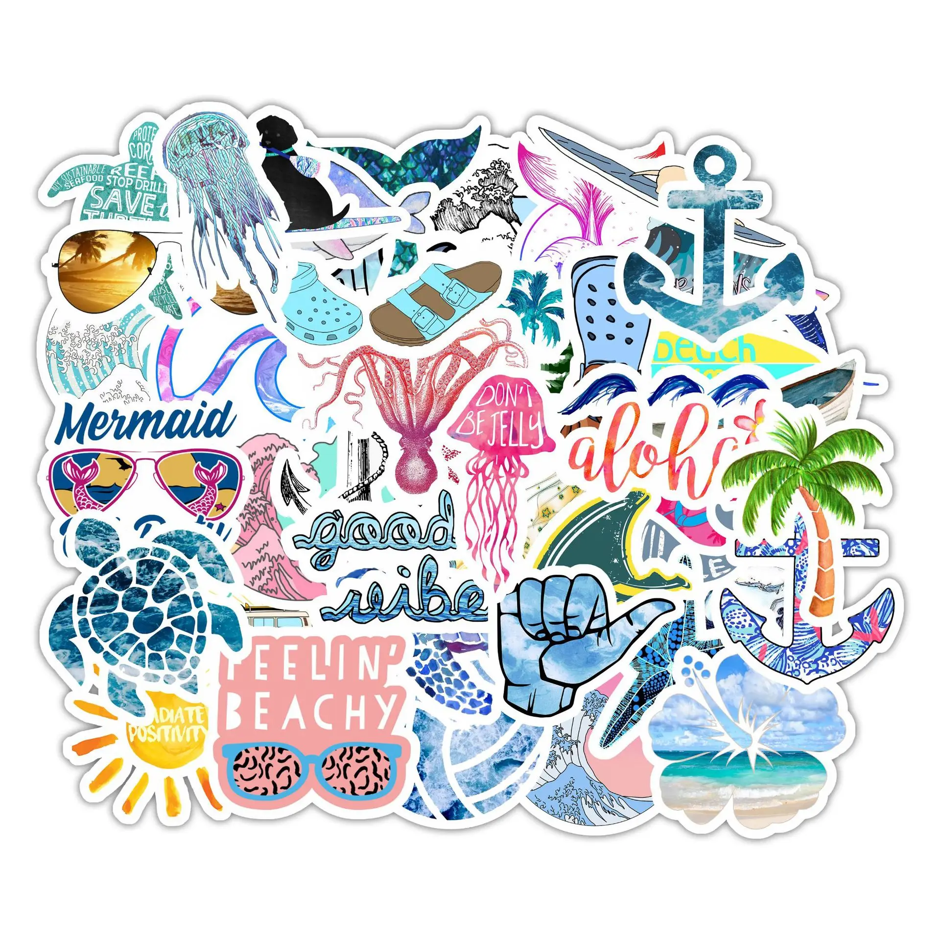 10/30/50Pcs Ocean Beach Starfish Hawaii Stickers  Decal Laptop Motorcycle Luggage Snowboard Fridge Car waterproof Sticker