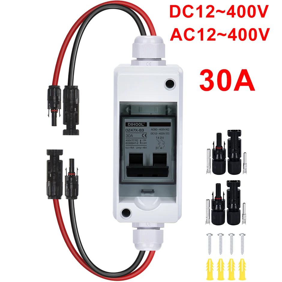 Battery Solar Disconnect AIR Switch 30A 400V DC or AC Circuit Breaker With IP65 Distribution Box