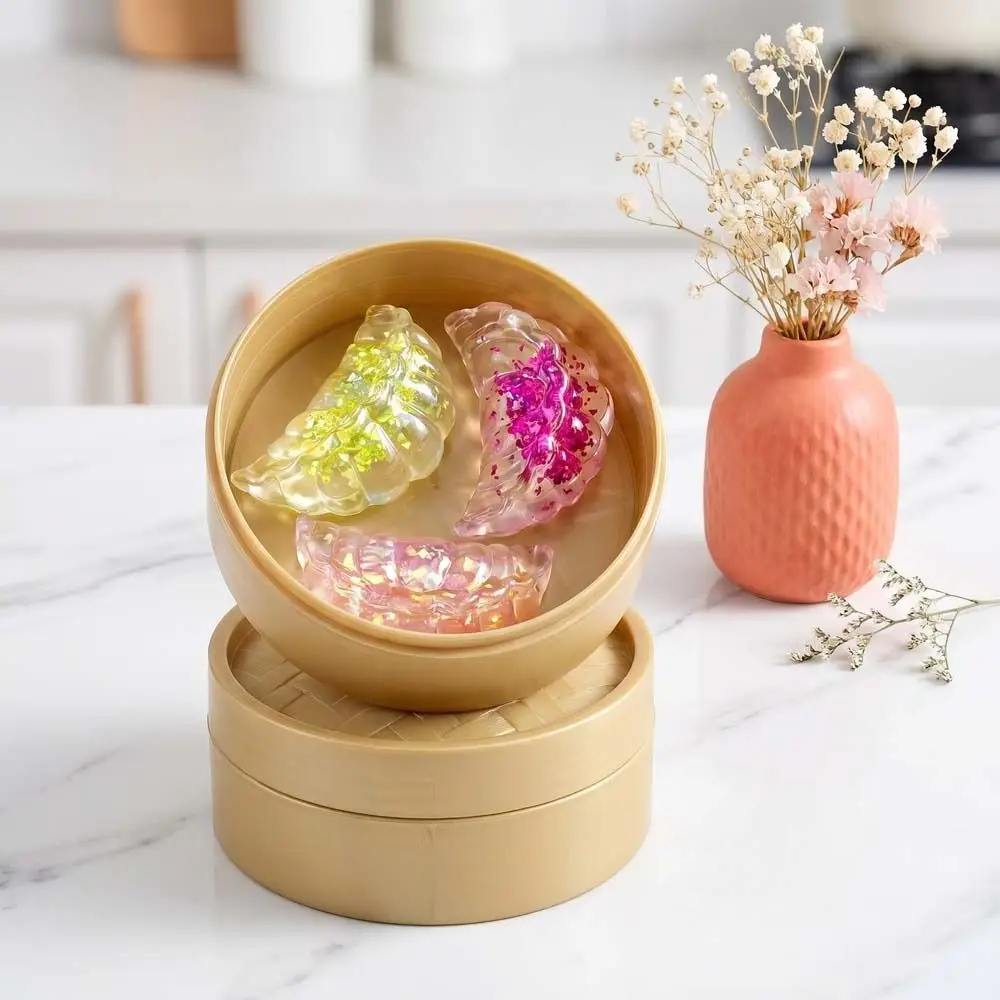 3pcs/set With Steamer Mini Dumplings Squishy Cute Pinch Crystal Simulation Crystal Dumpling Squeezable Fidget