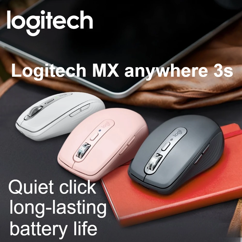 

Беспроводная мышь Logitech MX Anywhere 3S, 8K DPI, любое отслеживание поверхности, бесшумный щелчок, быстрая прокрутка, черный, белый, розовый