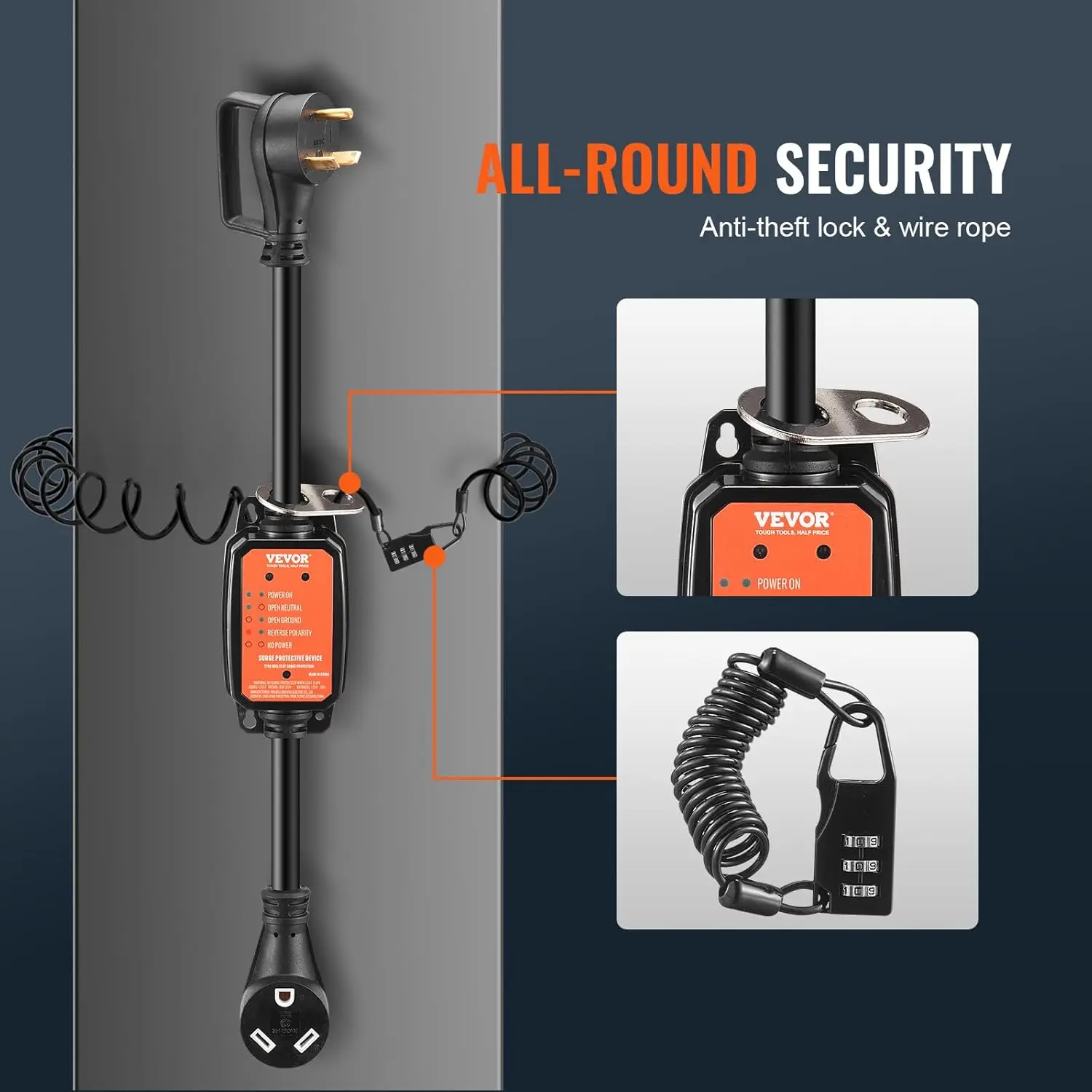 Protector contra sobretensiones RV, 30 amperios, 2700 joules Protector de voltaje RV Monitor Analizador de circuito Protector de energía