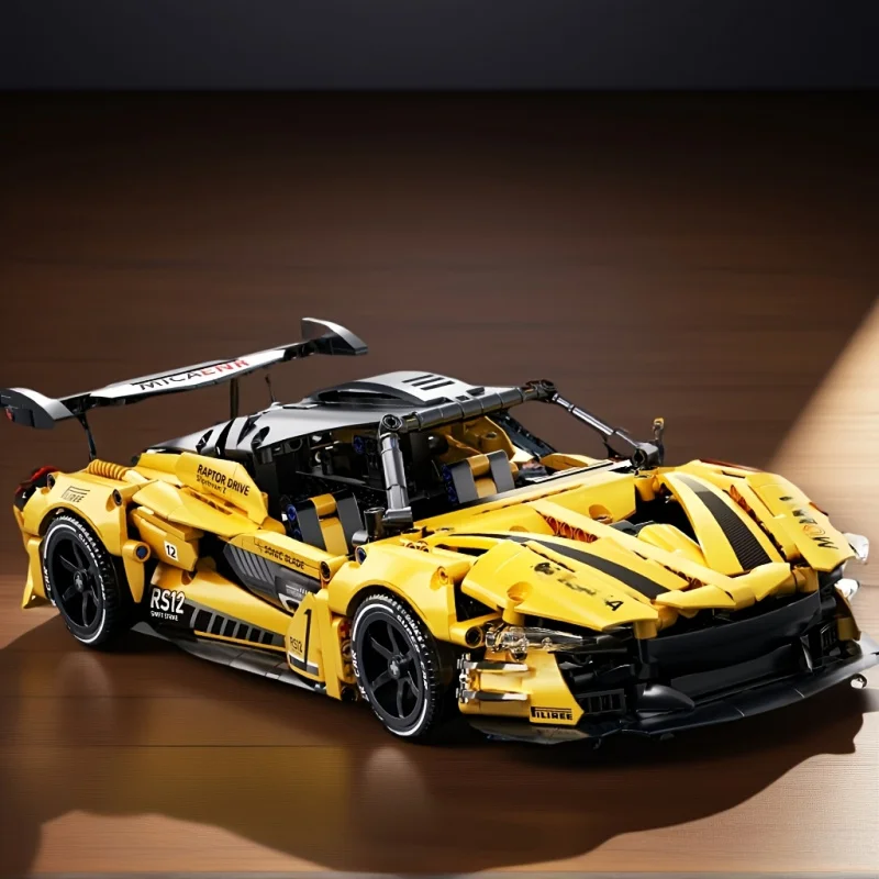 

1:14 Yellow Sports Car Building Blocks Set, Suitable for 14+, Adult Collectible Model, Home Decoration & Gift