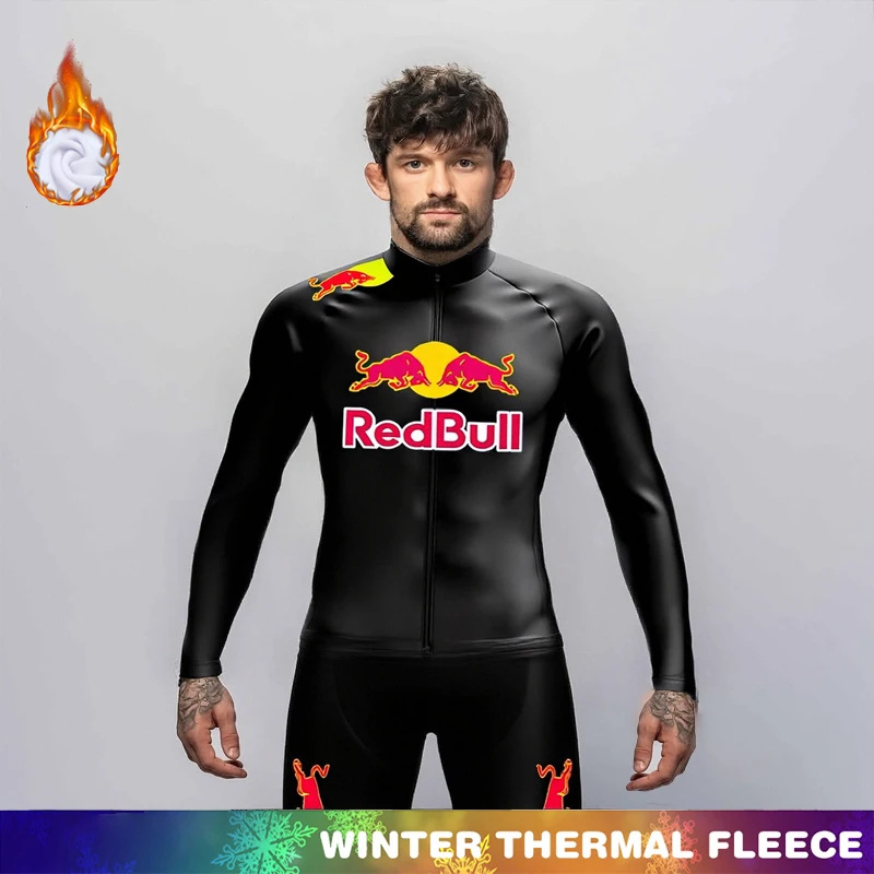 

Men's Cycling Clothing Thermal Fleece Jersey Red Bull Man Pro Team 2025 Sports Wear Mtb Costume Bike Winter Set Uniform Jacket