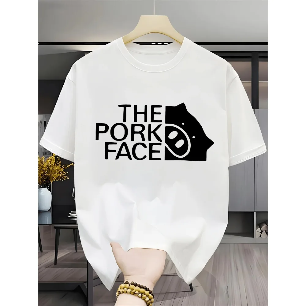 Fun Parody T-shirt Cute Pork Face Women's Comfortable  Round Neck Short Sleeve  Humorous Design for Casual Attire Casual Trend